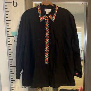 Diane Gilman Linen Shirt with Rainbow Button Accents